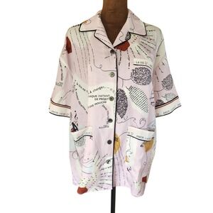 Urlazh NYC Silk Pajama Top Size S Artsy Relaxed Button Up Women's Sleepwear